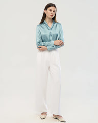 22 Momme Tie Neck Silk Long Sleeve Blouse