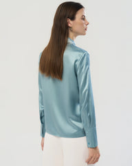 22 Momme Tie Neck Silk Long Sleeve Blouse
