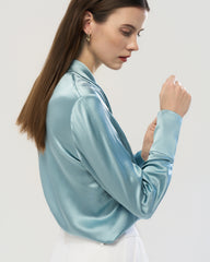 22 Momme Tie Neck Silk Long Sleeve Blouse