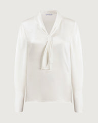 22 Momme Tie Neck Silk Long Sleeve Blouse