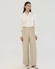 22 Momme Tie Neck Silk Long Sleeve Blouse