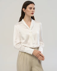 22 Momme Tie Neck Silk Long Sleeve Blouse