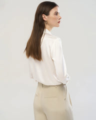 22 Momme Tie Neck Silk Long Sleeve Blouse