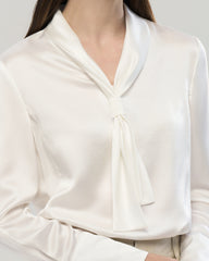 22 Momme Tie Neck Silk Long Sleeve Blouse