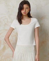 Cropped Silk Jersey Wide Crew Neck, White
