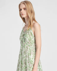Spring Moss Paisley Silk Maxi Dress
