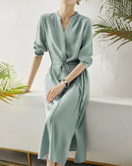 30 Momme Silk Drawstring Midi Shirt Dress