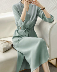 30 Momme Silk Drawstring Midi Shirt Dress