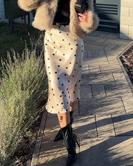 Polka Dot Silk Midi Skirt
