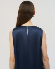 22 Momme Navy Silk Mini Dress with Lace Hem