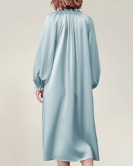Silk Long Sleeve Nightgown with Ruffle Trim