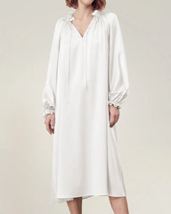 Silk Long Sleeve Nightgown with Ruffle Trim