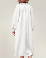 Silk Long Sleeve Nightgown with Ruffle Trim