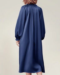 Silk Long Sleeve Nightgown with Ruffle Trim