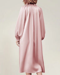Silk Long Sleeve Nightgown with Ruffle Trim