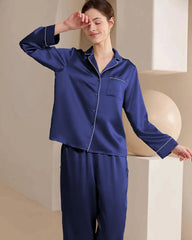 Washable Silk Pajamas for Women, Navy