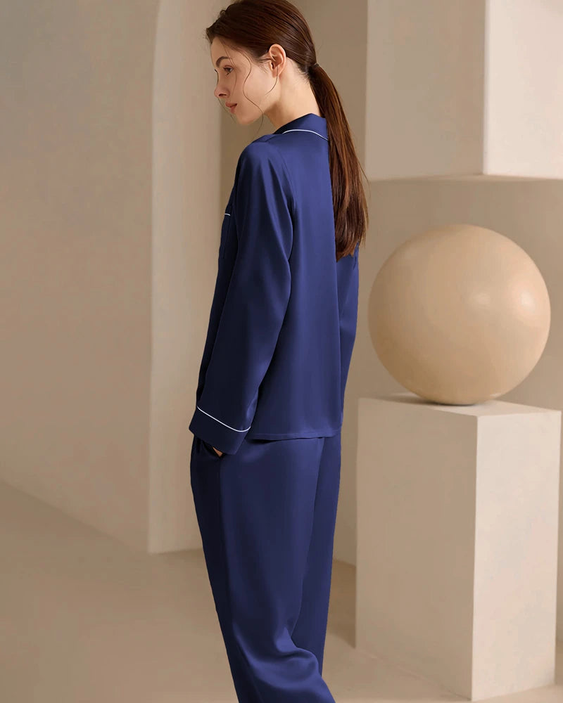 Washable Silk Pajamas for Women, Navy