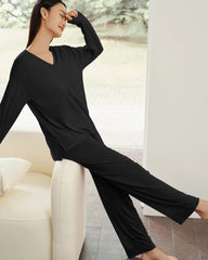 Silk Blend Knit Pajama Set Long Sleeve