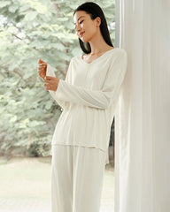 Silk Blend Knit Pajama Set Long Sleeve