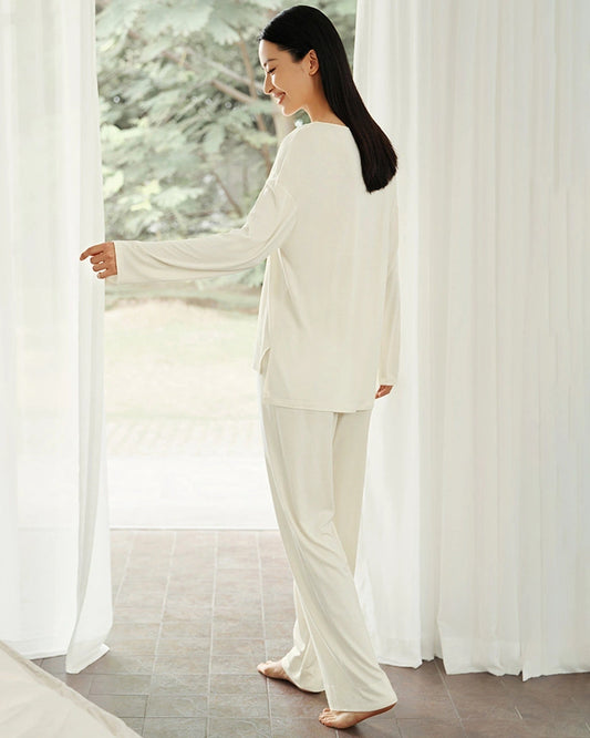 Silk Blend Knit Pajama Set Long Sleeve