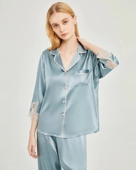 Silk Lace Trim Pajama Set for Women