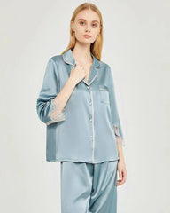 Silk Lace Trim Pajama Set for Women