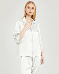 Silk Lace Trim Pajama Set for Women