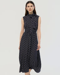 19 Momme Silk Polka Dot Mock Neck Midi Dress