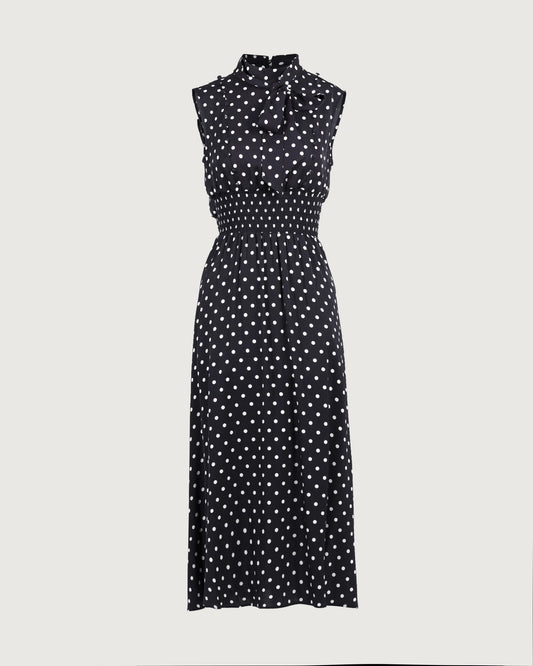 19 Momme Silk Polka Dot Mock Neck Midi Dress