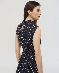 19 Momme Silk Polka Dot Mock Neck Midi Dress