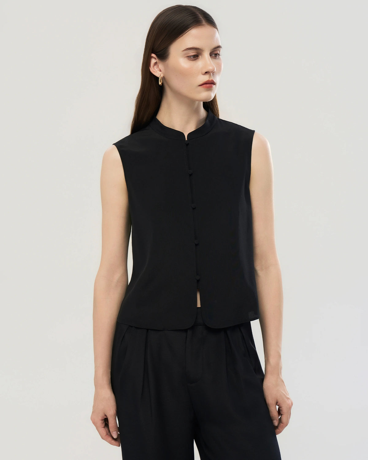 18 Momme Silk Button Front Sleeveless Shell Top
