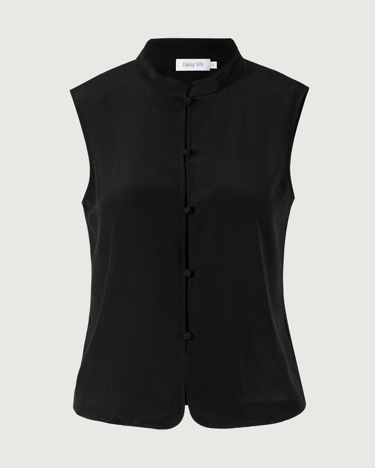 18 Momme Silk Button Front Sleeveless Shell Top