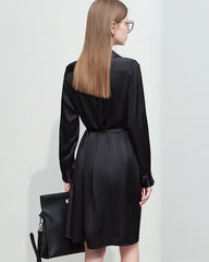 22 Momme Silk Belted Midi Dress Long Sleeve