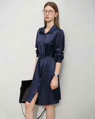 22 Momme Silk Belted Midi Dress Long Sleeve