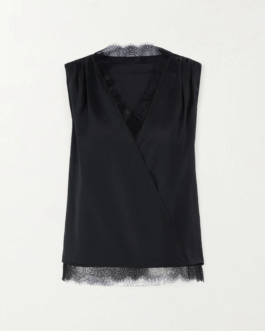 Silk Lace Trim V Neck Sleeveless Top