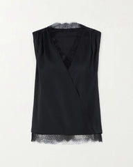 Silk Lace Trim V Neck Sleeveless Top