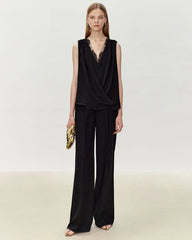 Silk Lace Trim V Neck Sleeveless Top
