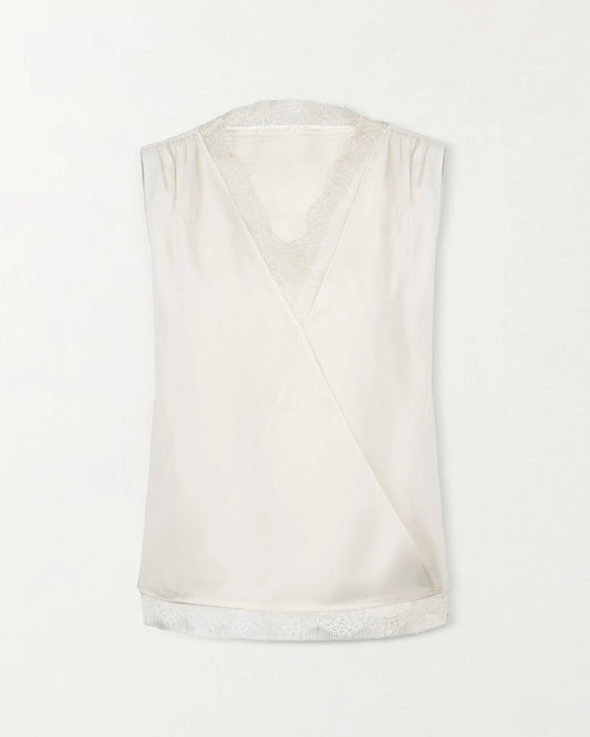 Silk Lace Trim V Neck Sleeveless Top