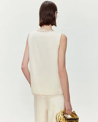Silk Lace Trim V Neck Sleeveless Top