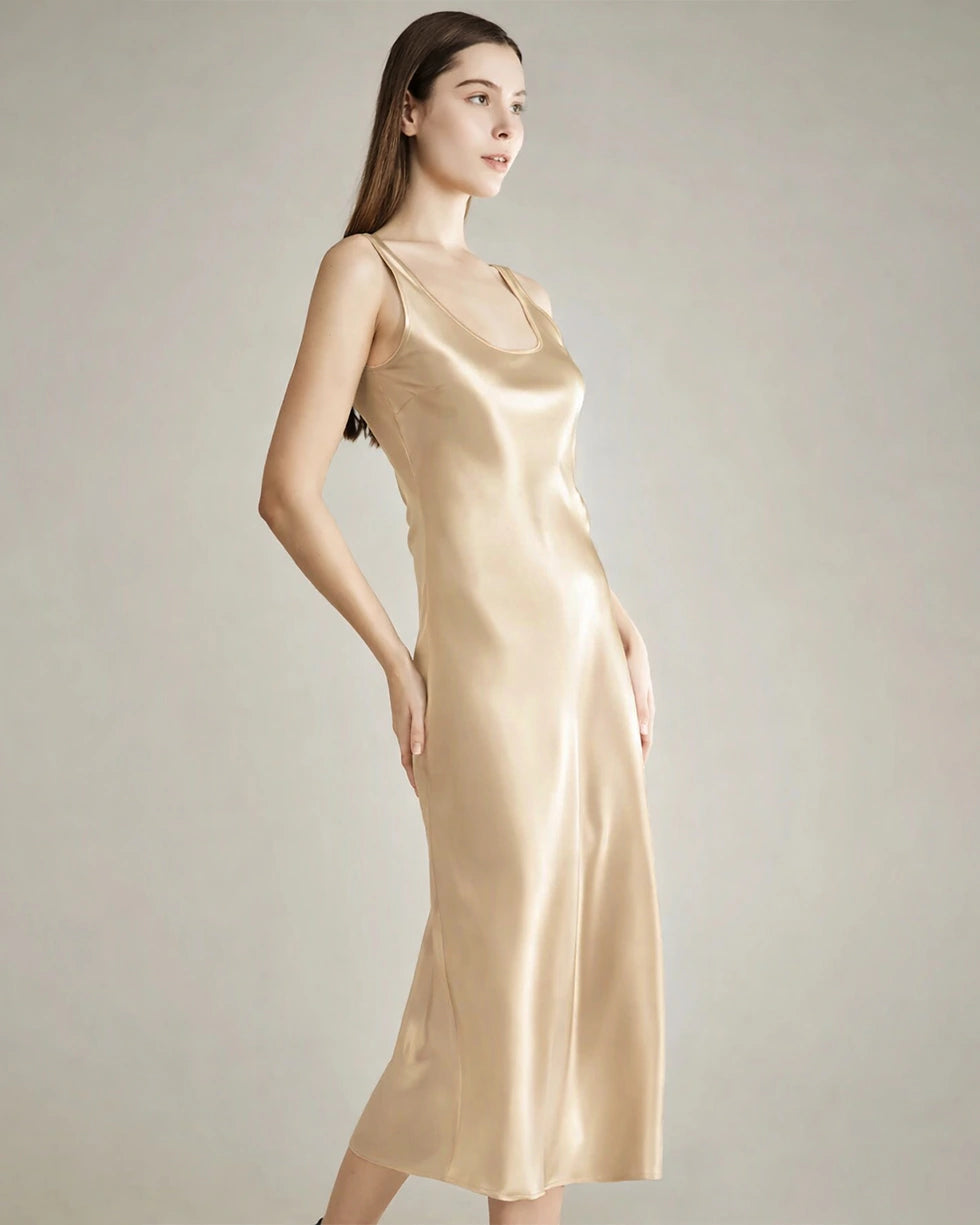 Scoop Neck Midi Silk Slip Dress