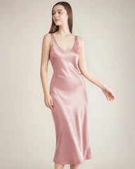Scoop Neck Midi Silk Slip Dress