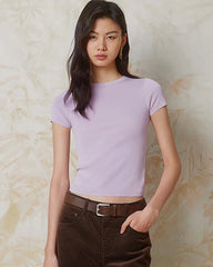 Women’s Fitted Silk Jersey Crew Neck, Lilac