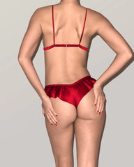 Silk Wireless Triangle Bra and Ruffle Thong Set