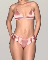 Silk Wireless Triangle Bra and Ruffle Thong Set