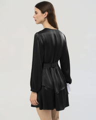 19 Momme Silk Wrap Dress A-Line Long Sleeve