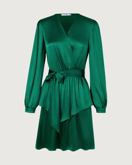 19 Momme Silk Wrap Dress A-Line Long Sleeve