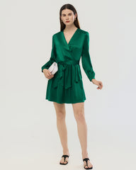 19 Momme Silk Wrap Dress A-Line Long Sleeve