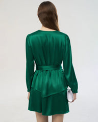 19 Momme Silk Wrap Dress A-Line Long Sleeve