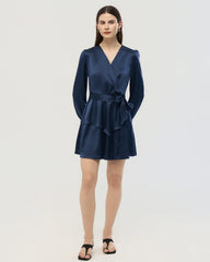 19 Momme Silk Wrap Dress A-Line Long Sleeve