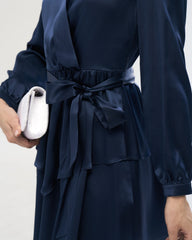 19 Momme Silk Wrap Dress A-Line Long Sleeve